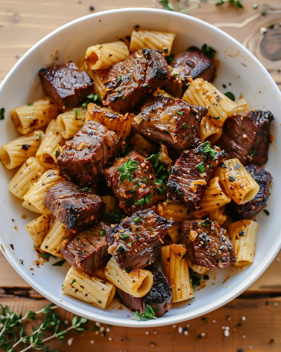 Cajun Steak Tips with Cheesy Rigatoni