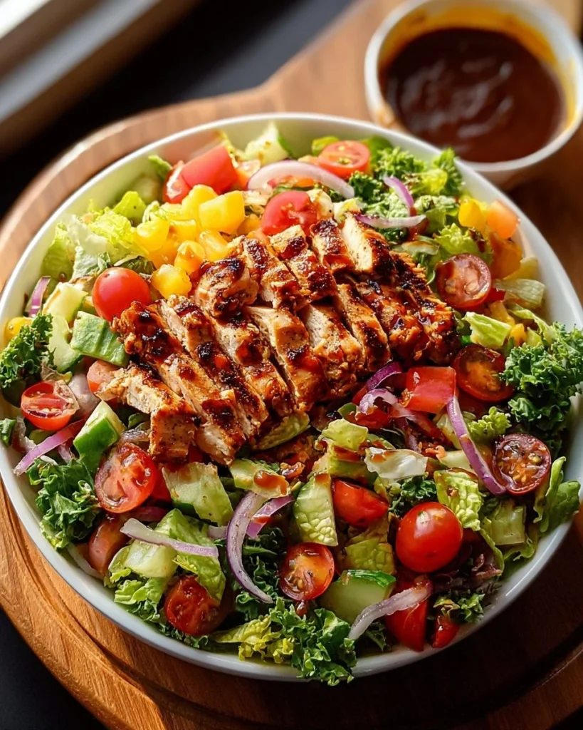 BBQ Chicken Chopped Salad with fresh vegetables and dressing