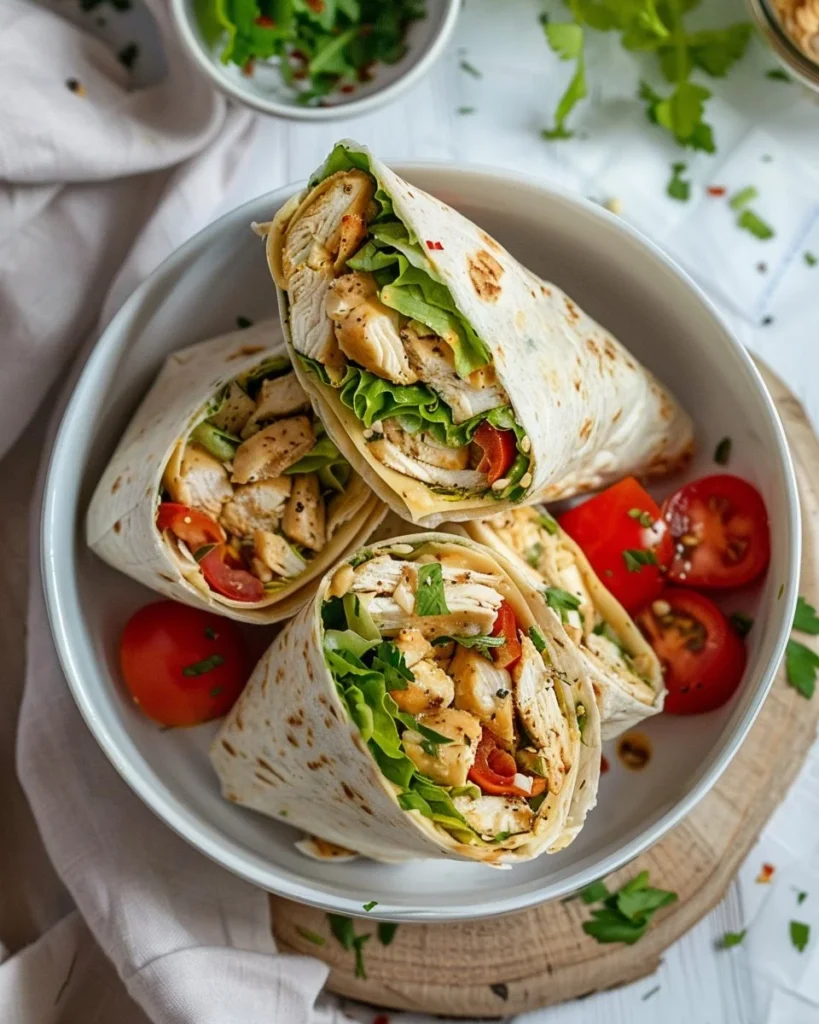 Cheesy garlic chicken wraps served with fresh ingredients and melting cheese