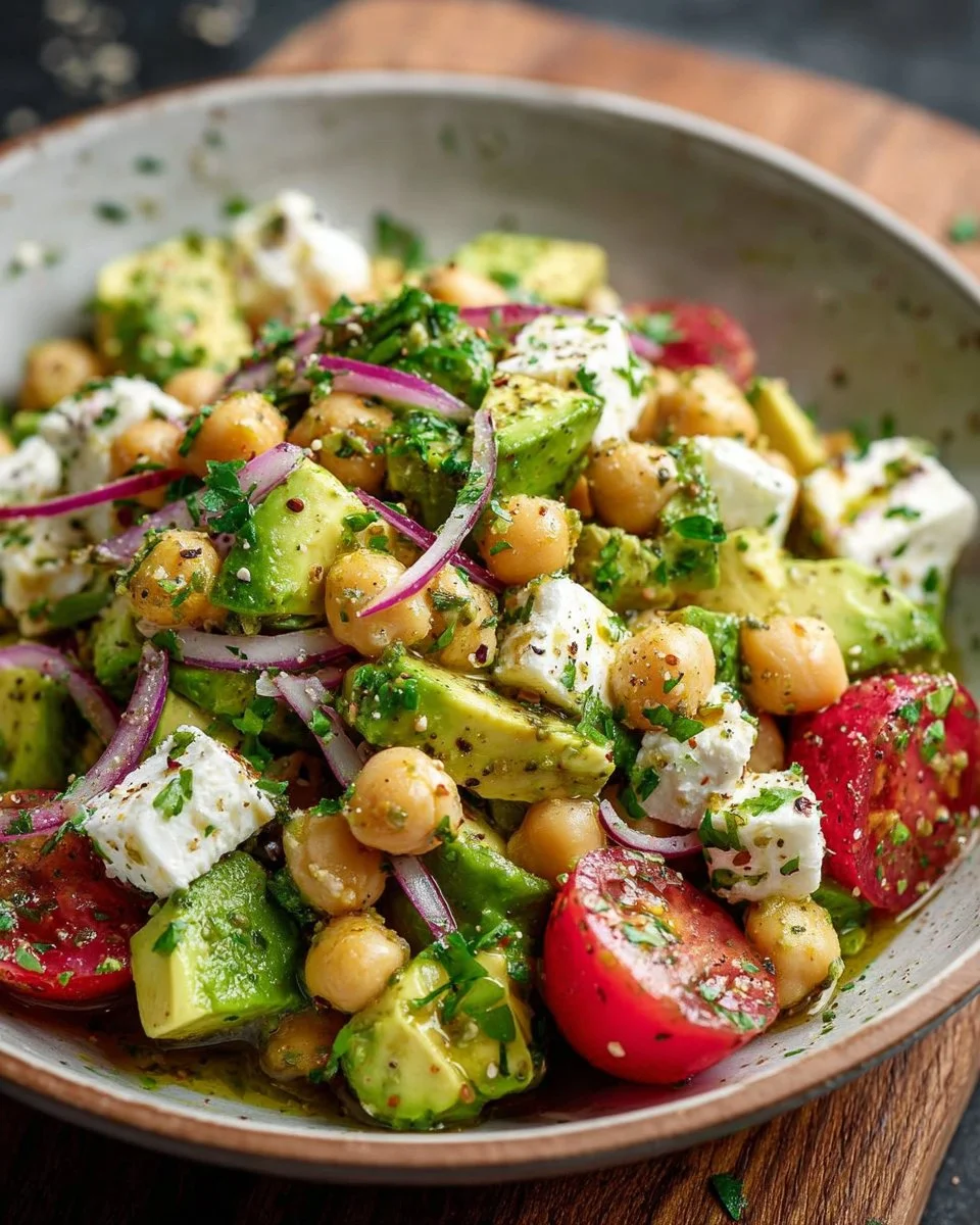 Chickpea Feta Avocado Salad with vibrant ingredients on a plate