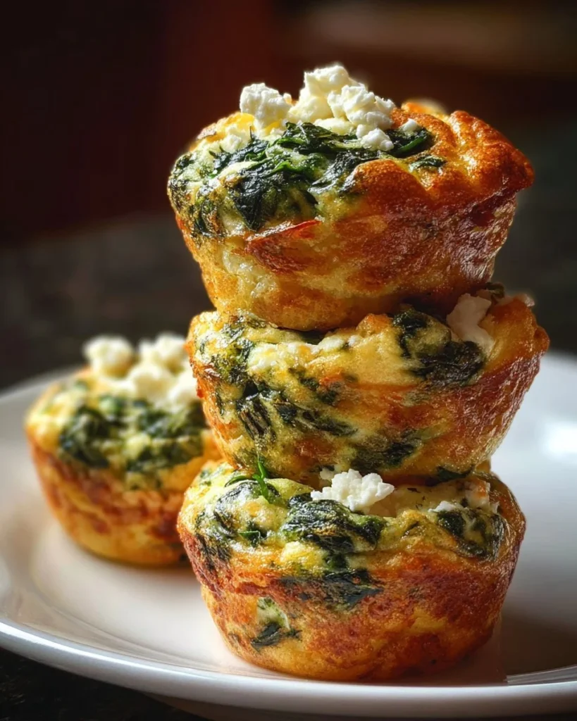 Delicious egg muffins with spinach and feta baked to perfection.