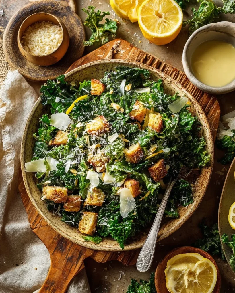 Delicious Lemon Parm Kale Salad topped with parmesan cheese and lemon zest