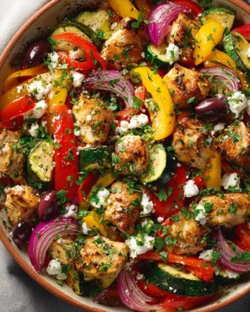 Colorful Mediterranean Chicken Stir Fry with fresh vegetables and herbs