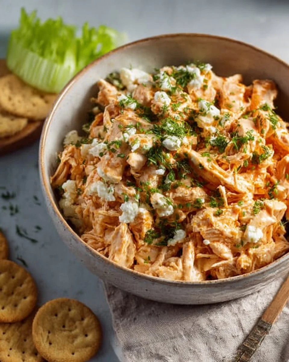 Delicious Buffalo Chicken Salad with Cottage Cheese on a plate