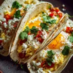 Cottage cheese breakfast tacos topped with fresh vegetables and herbs