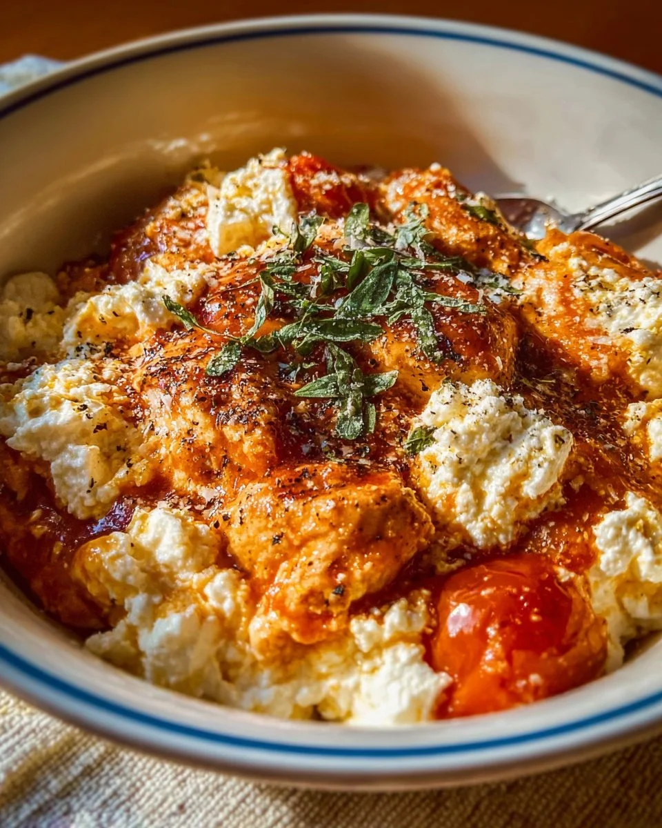 Cottage Cheese Chicken Parmesan Bowl with fresh ingredients on a plate