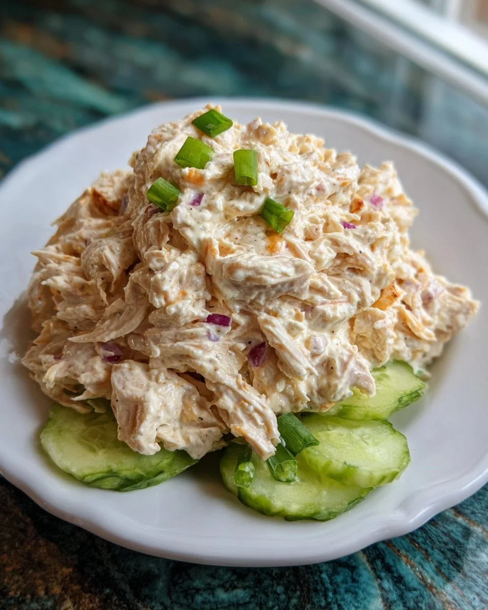High-protein cottage cheese chicken salad served in a bowl