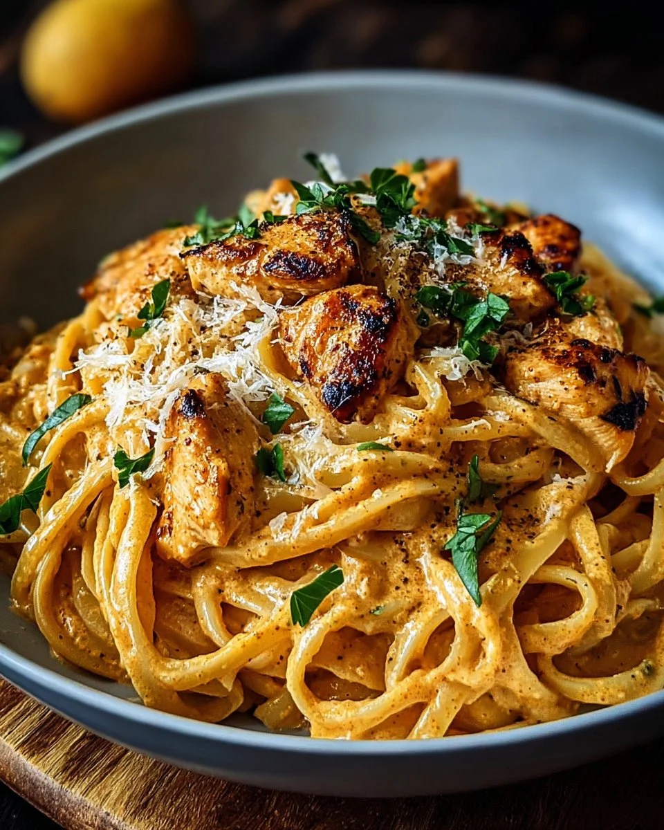 Delicious Cowboy Butter Chicken Linguine served on a plate