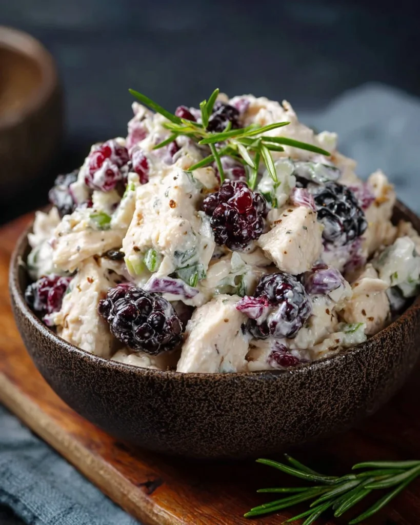 Low carb blackberry chicken salad with cottage cheese and fresh ingredients