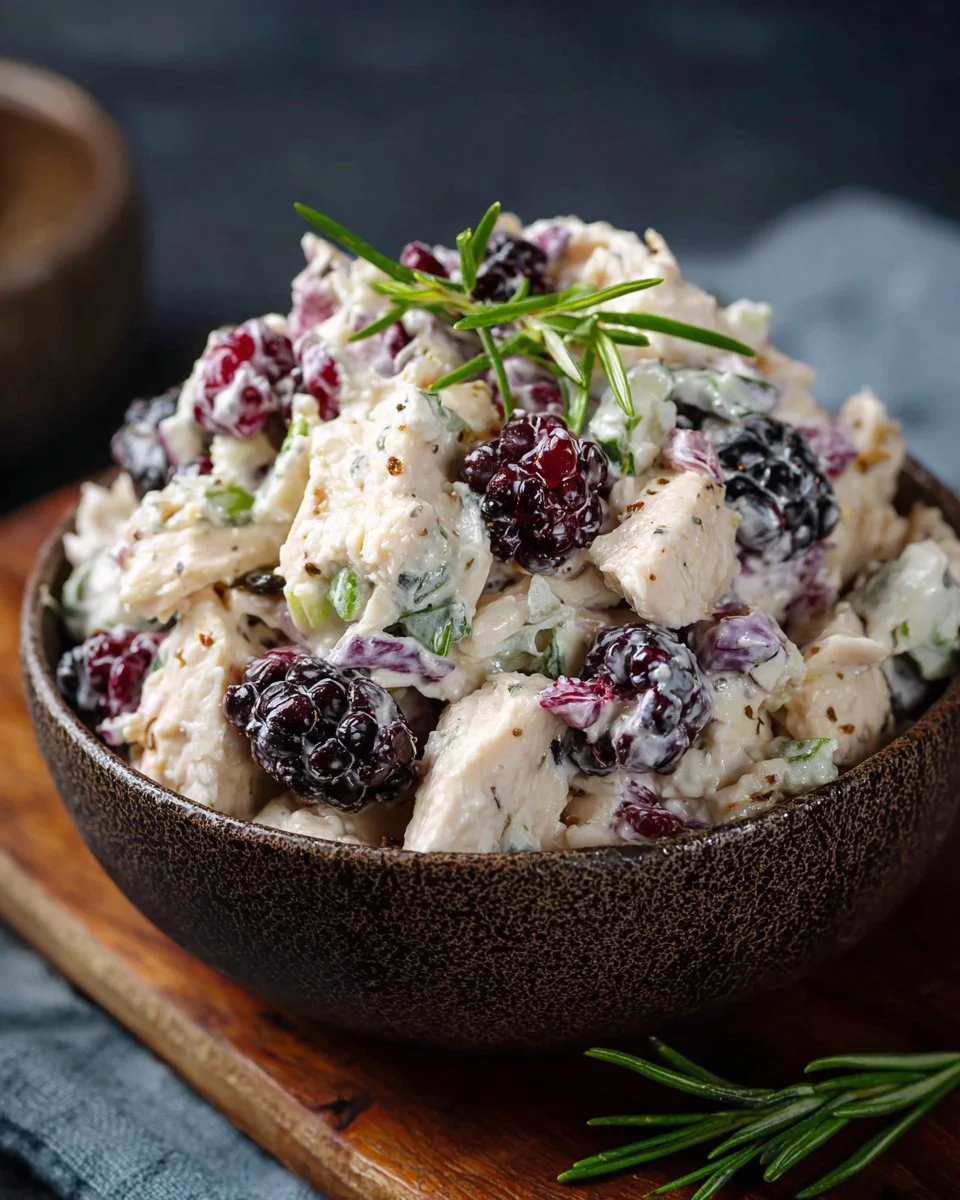 Low carb blackberry chicken salad with cottage cheese and fresh ingredients