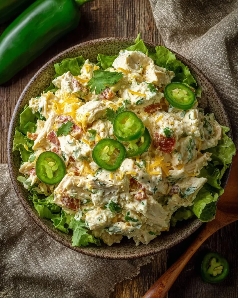 Low carb jalapeno popper salad with cottage cheese and chicken in a bowl