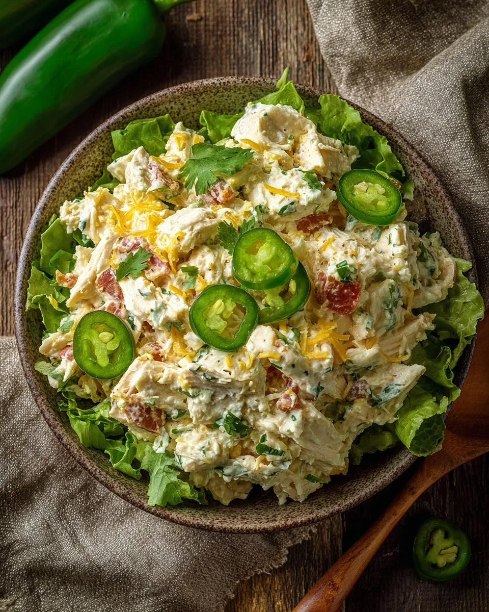 Low carb jalapeno popper salad with cottage cheese and chicken in a bowl