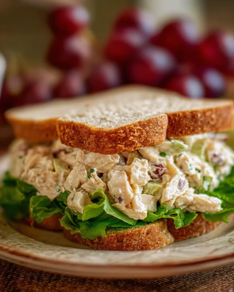 Delicious Ranch Chicken Salad Sandwich served with fresh ingredients